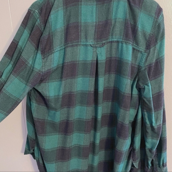 American Eagle AE Green Black Plaid Buffalo Check Button-Up Longsleeve Boyfriend - Picture 1 of 5
